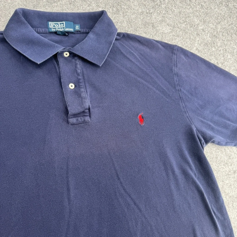 Polo Ralph Lauren Mens LT Tall Navy Blue Short Sleeve Pique Polo Shirt Red Pony